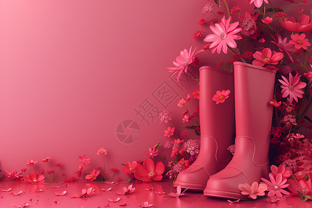 花与靴子背景图片