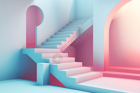 打破规则迷幻色彩的3渲染门前楼梯的微妙阴影插画
