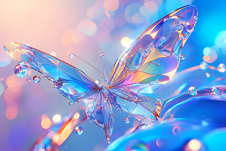 玻璃被被水滴萦绕的蝴蝶设计图片
