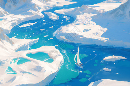 冰山河流冰山与湖泊插画
