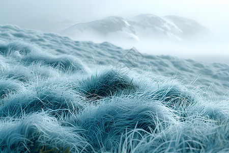 山脉之间的一片蓝色草地背景图片
