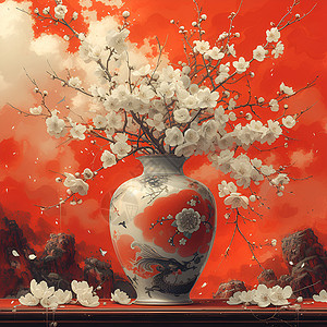 梅花瓶下的艺术绽放背景图片