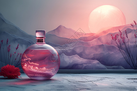 水晶花瓶落日下的玻璃花瓶设计图片