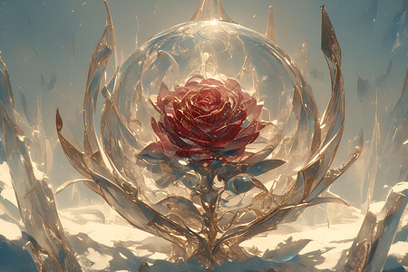 玫瑰绽放冰雪中的玫瑰插画