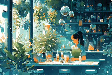 阳光下的咖啡店背景图片