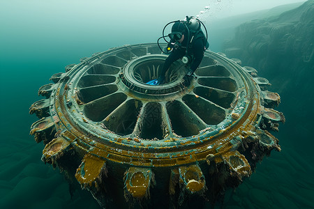 水底下的发电涡轮机背景图片