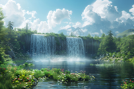 瀑布下的泄湖背景图片