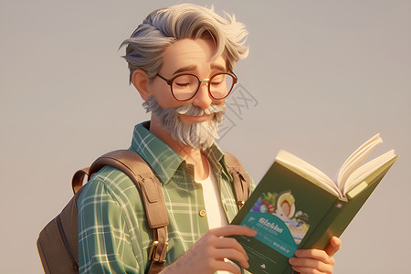 悠闲阅读的老人背景图片