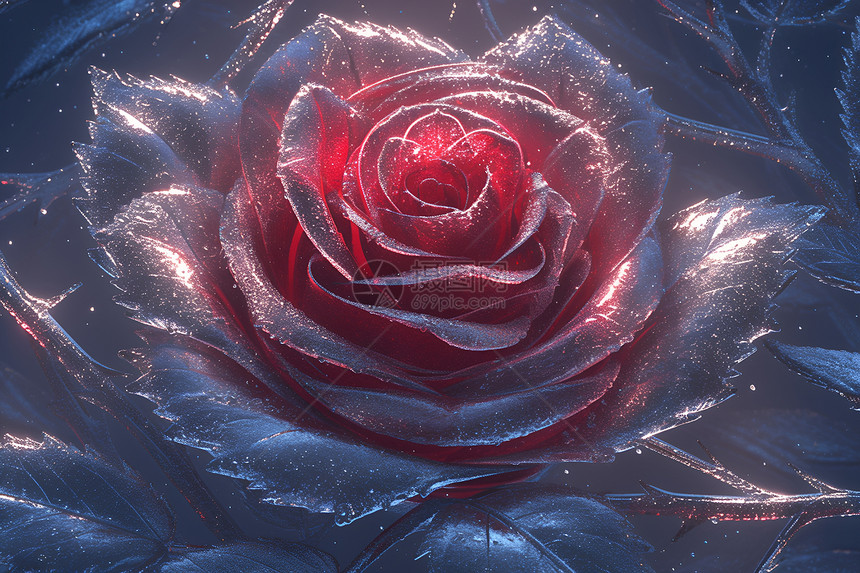 玫瑰花的霜冻之美图片