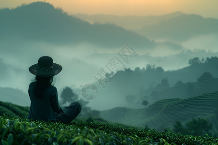 早晨的茶农茶叶挑茶工高清图片