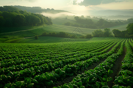 溢出来广袤的菠菜田景色金黄温暖的阳光下展现出来这张全景照片展示了菠菜农场的规模和美丽呈现了农业与周围环境之间的和谐背景