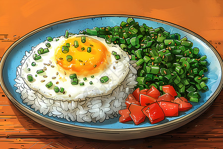 米饭香气餐桌上香喷喷的饭插画