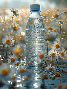 洋甘菊与水瓶的交融背景图片