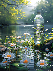户外水瓶户外的水瓶和雏菊设计图片