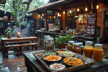 泰国风情餐厅中的美食高清图片