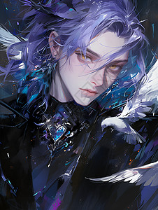 冰晶背景紫发男子插画