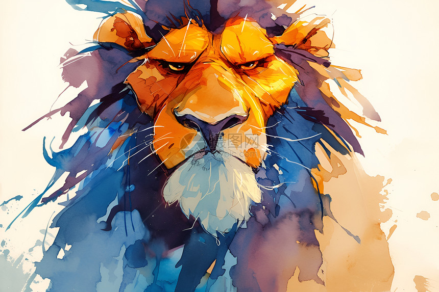 水彩画的狮子图片