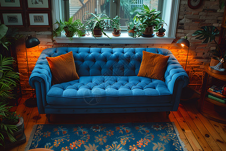 蓝色客厅舒适怀旧风格的客厅设计图片