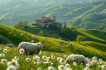 春日牧场绵羊背景图片