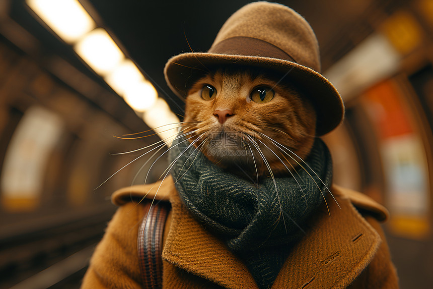 地铁上的时尚猫图片