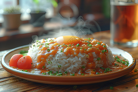 米饭香气美味诱人的日式咖喱饭背景