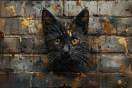 涂鸦墙上的猫咪背景图片