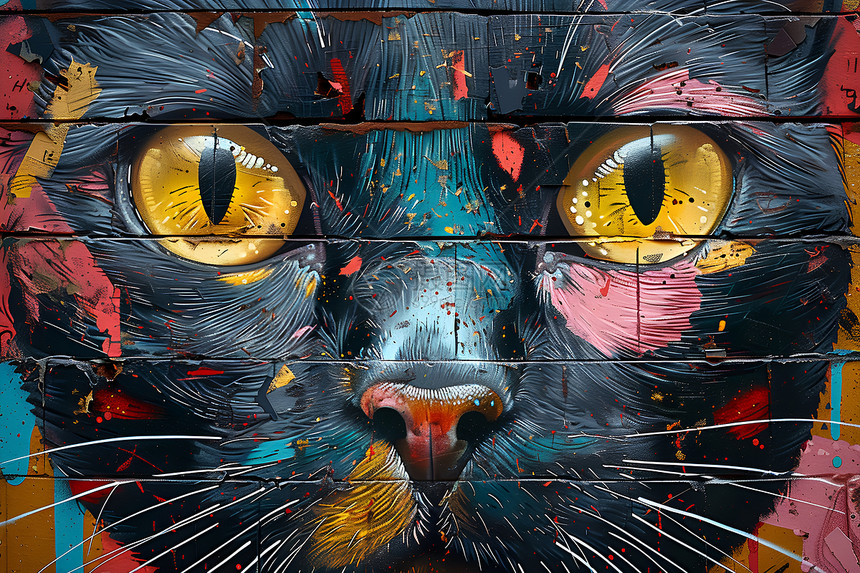 创意猫头绘画街头涂鸦图片