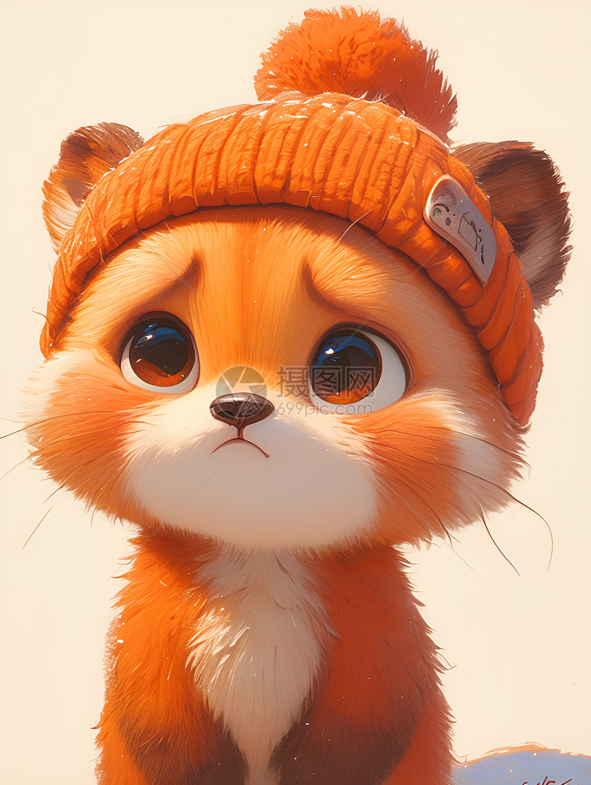 一个可爱的动物戴着橙色的毛帽眉图片