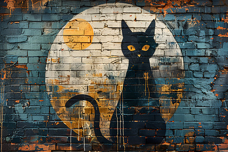 黑猫与满月背景图片