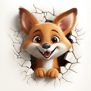 墙里钻出的可爱狐狸背景图片