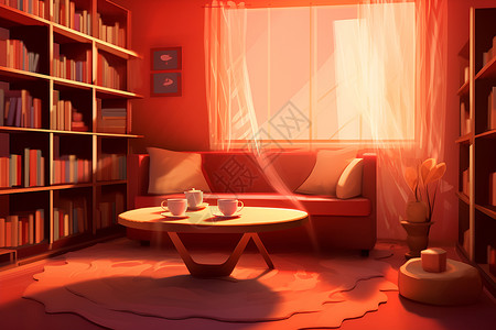 卧室环境背景温馨书房的角落插画