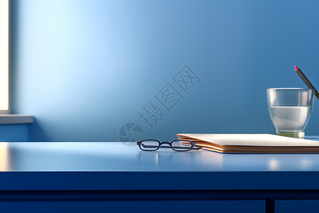 书房设计桌上的本子和眼镜插画
