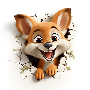 探出头来可爱的狐狸从墙壁中露出头来插画