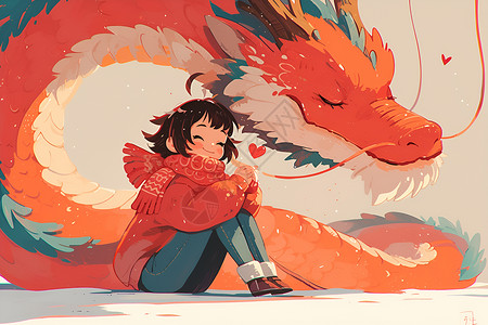 中国红龙与小女孩背景图片