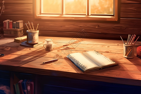 木质日晷桌子木质的书桌插画