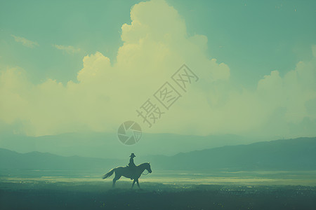 草原上骑马奔驰背景图片