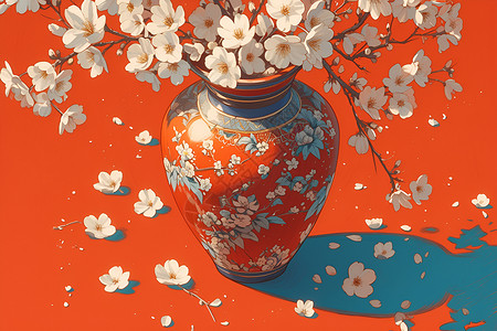 陶瓷花瓶中的梅花背景图片
