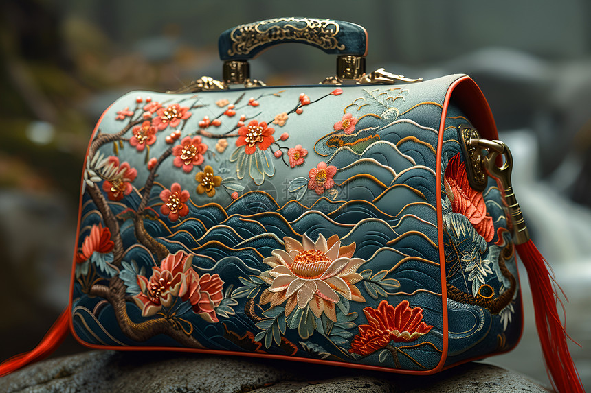 花卉设计的手提包图片