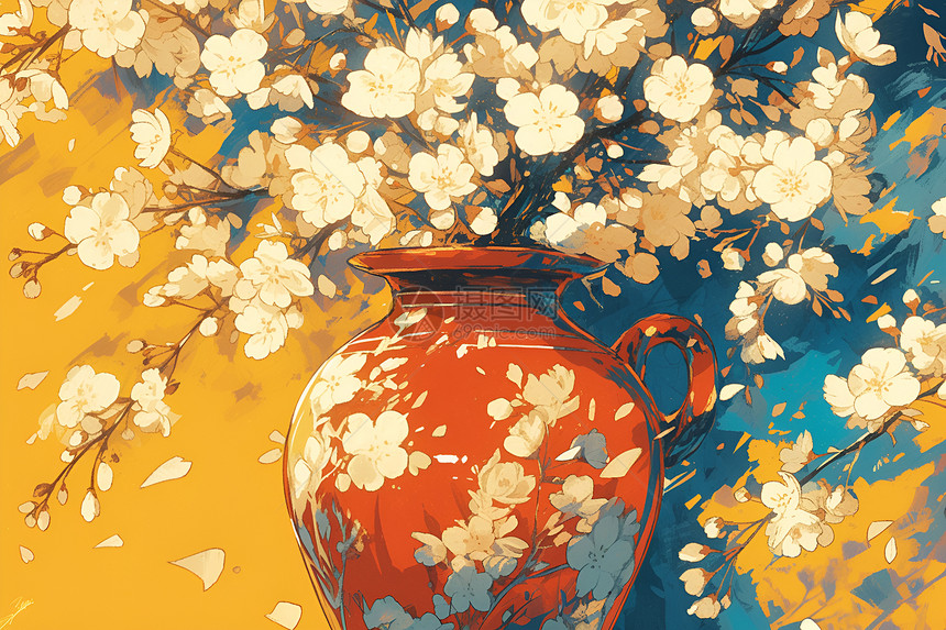 花瓶中的花卉插画图片