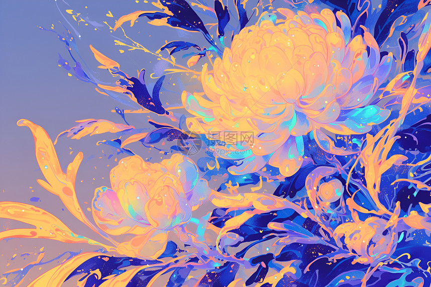 蓝黄色花朵插图图片