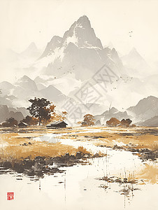 绘画的山脉插图背景图片