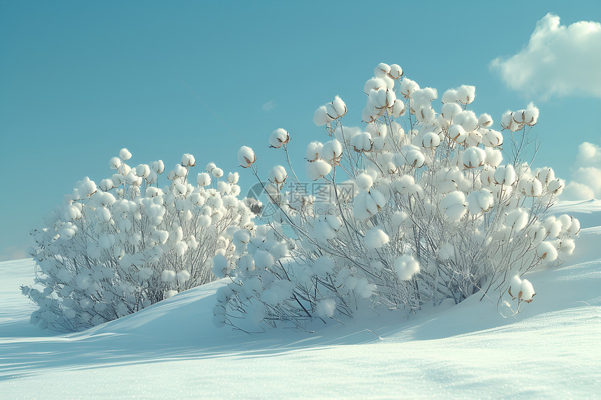 雪地中的棉花图片