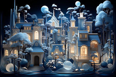 雪夜神秘城堡背景图片