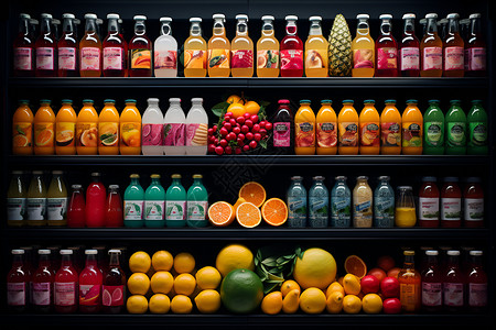 饮料展示柜多彩的果汁陈列背景