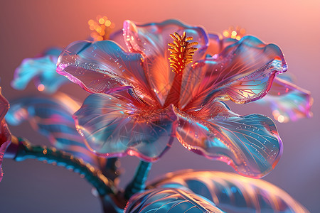 粉色立体花朵立体的玻璃花朵插画