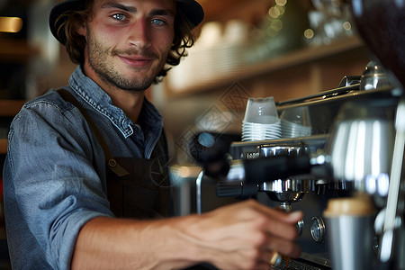 隔板素材咖啡师笑容满面地工作背景