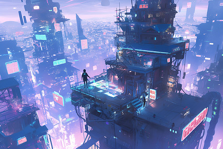 夜幕下的霓虹梦幻城市背景图片
