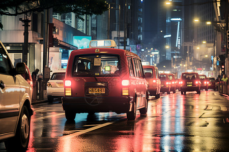 夜晚道路上的车辆背景图片