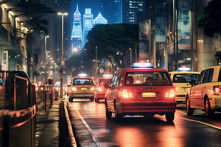 夜晚道路上的出租车背景图片