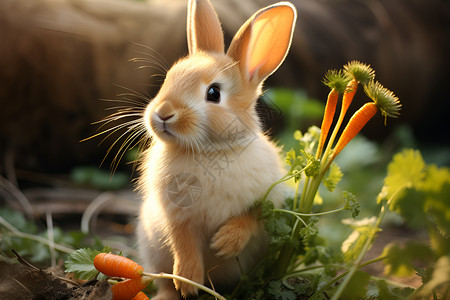 胡萝卜田田地中的小兔子背景